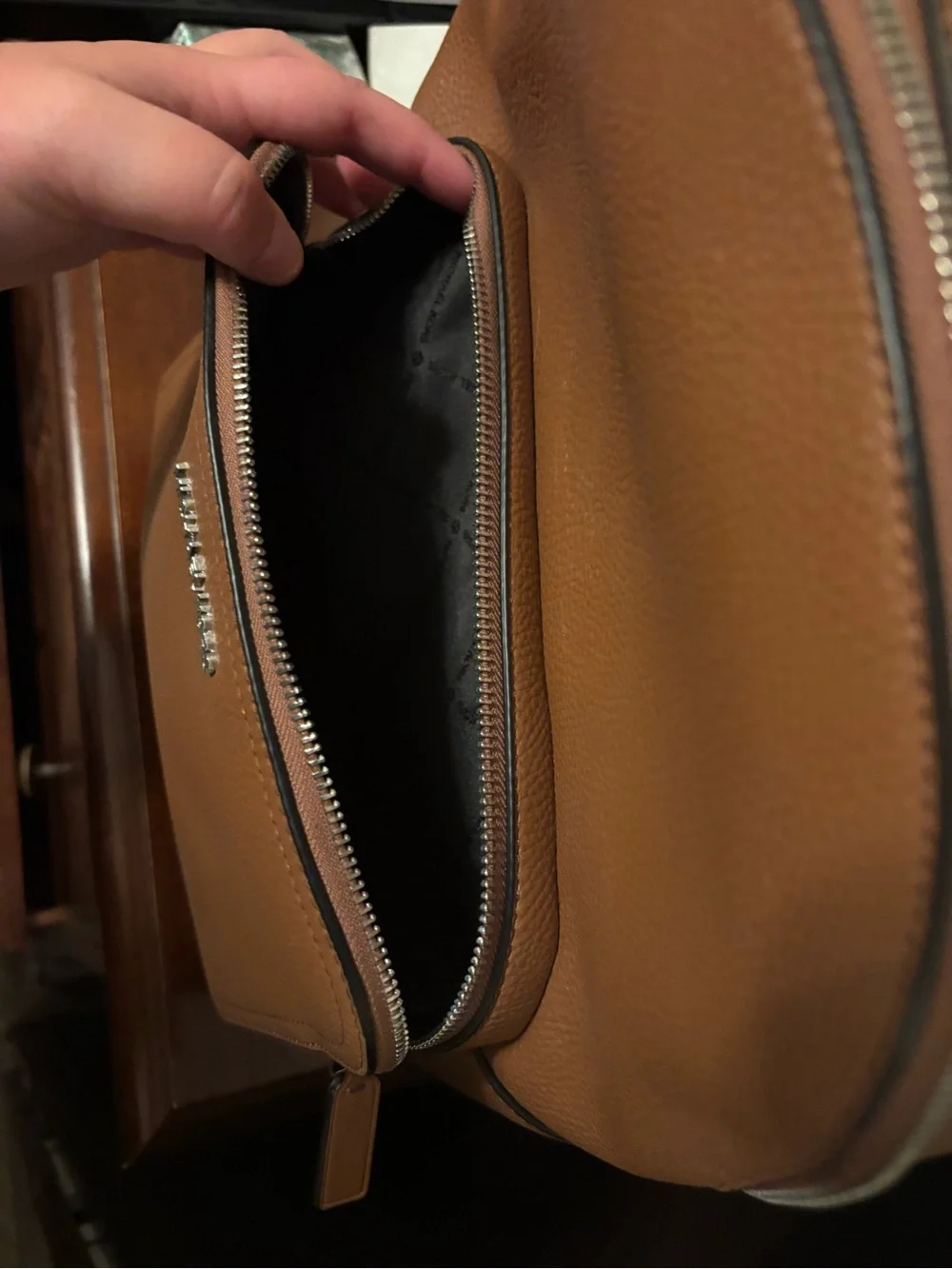 Michael Kors Brown Pebbled Leather Backpack with Front Zip Pocket